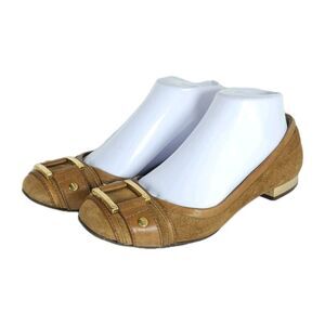 TORY BURCH Women's US 7M Tan Suede Gold Accents Slip On Ballet Flats Shoes